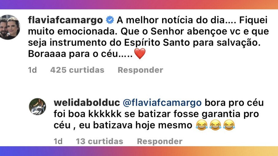 Print do comentário de Flávia Camargo no post do cantor Sorocaba