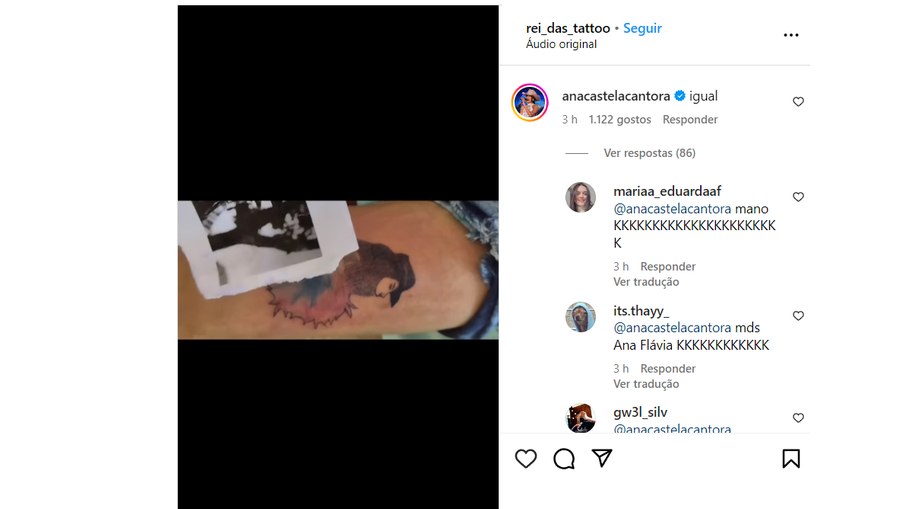 Ana Castela comenta tatuagem feita por fã em sua homenagem