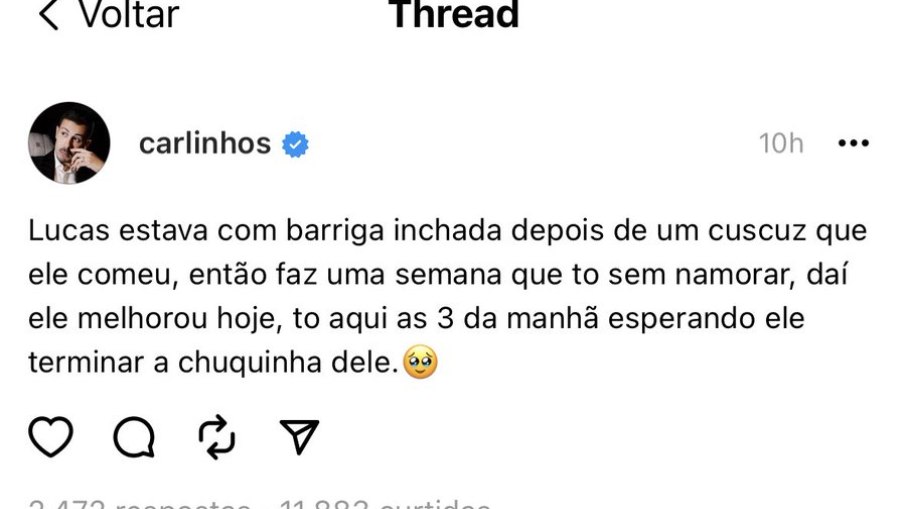 Carlinhos Maia disse em rede social que estava esperando o marido fazer 