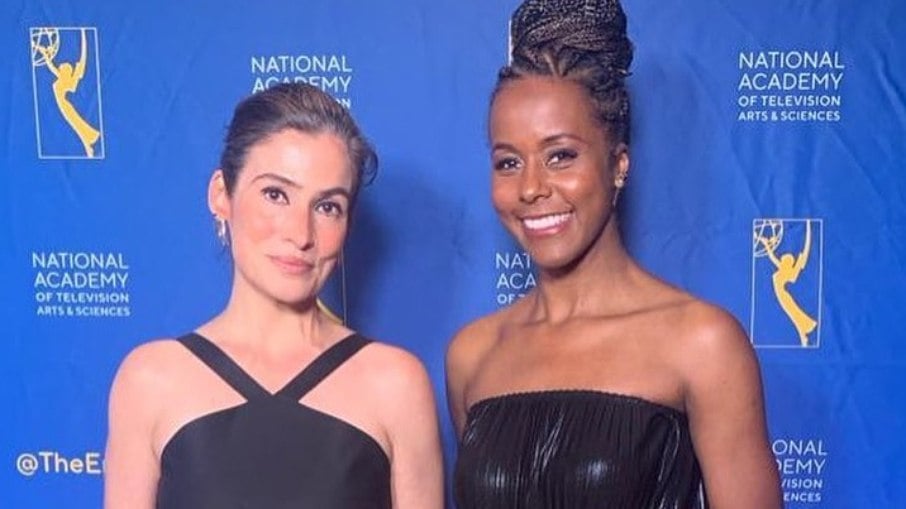 As apresentadoras Renata Vasconcellos e Maju Coutinho no Emmy Internacional de Jornalismo
