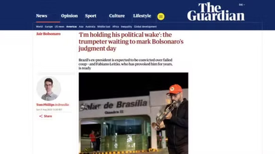 Reportagem do jornal 'The Guardian', do Reino Unido, sobre o início do julgamento de Bolsonaro