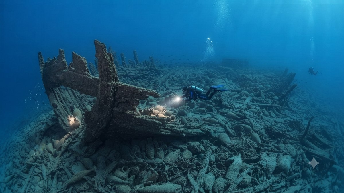 Centenas de ânforas encontradas em naufrágio Centenas de ânforas encontradas em naufrágio