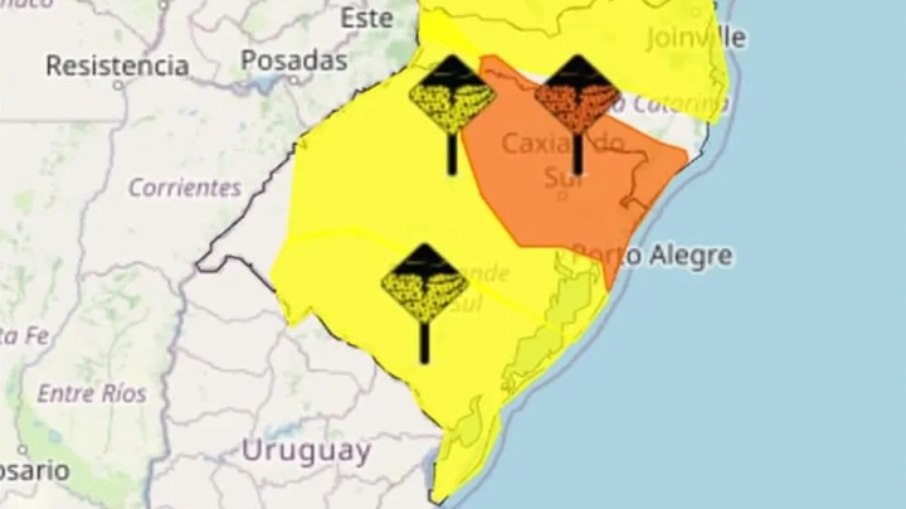 Três alertas de tempestade para a região Sul Três alertas de tempestade para a região Sul