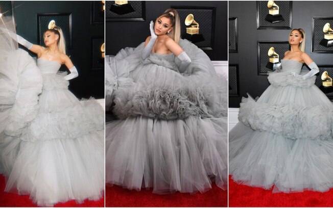 Um dos vestidos usados por Ariana Grande no Grammy 2020 conferiu a ela ares clássicos e muito elegantes