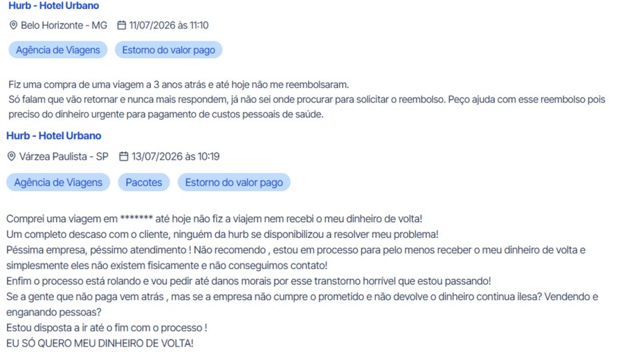 Vários consumidores postaram ainda nesta semana reclamações referente a Hurb