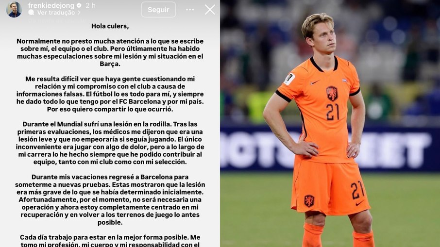 Pronunciamento de De Jong desmentindo rumores sobre uma possível transferência