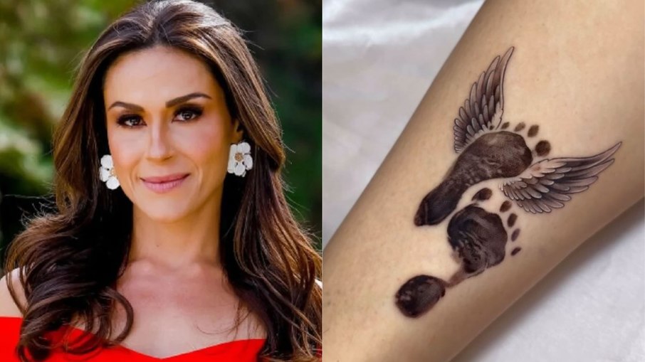 Nadja Haddad tatua pés dos filhos gêmeos