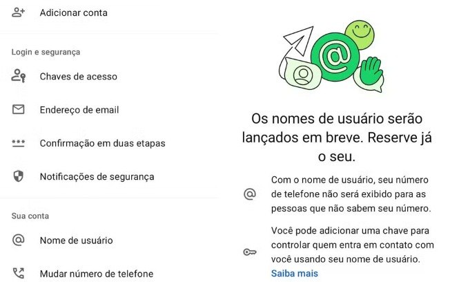 Reserva de nomes de usuário no WhatsApp