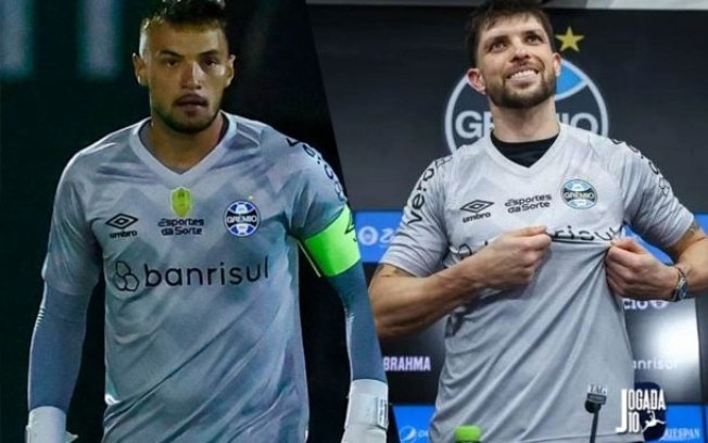 Gabriel Grando (esquerda) e Volpi (direita) disputam a titularidade na meta do Grêmio para o Gre-Nal Gabriel Grando (esquerda) e Volpi (direita) disputam a titularidade na meta do Grêmio para o Gre-Nal