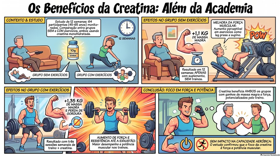 Creatina ajuda a ganhar músculos mesmo sem exercícios