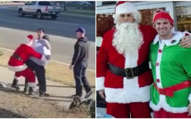 O homem vestido de Papai Noel saiu correndo para agarrar suspeito