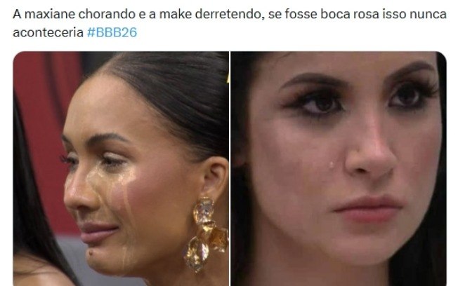Usuário do X (antigo Twitter) comparando a maquiagem de Boca Rosa e de Maxiane