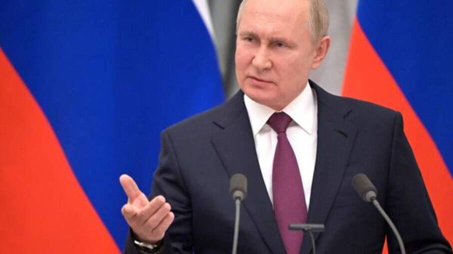 Vladimir Putin em discurso antes da guerra com a Ucrânia