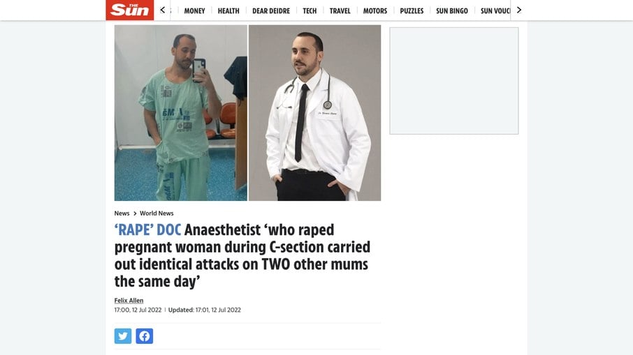 Tabloide The Sun publica reportagem sobre a suspeita de outras vítimas do anestesista