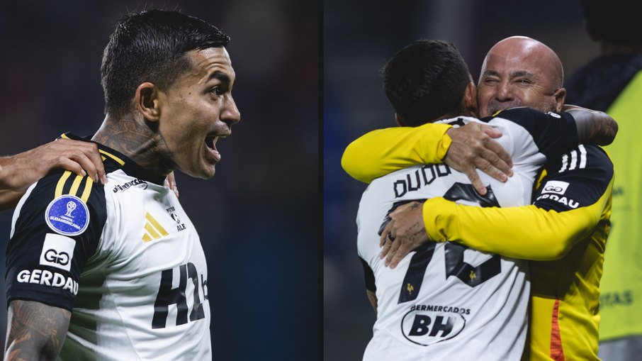 Dudu marcou gol nos acréscimos e foi abraçar Sampaoli