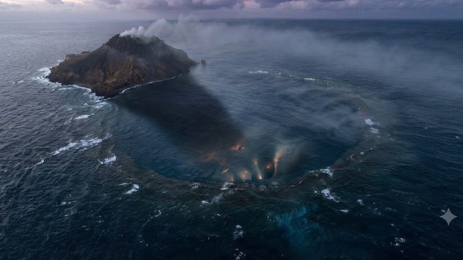 Vista aérea da Caldeira de Kikai, no Japão