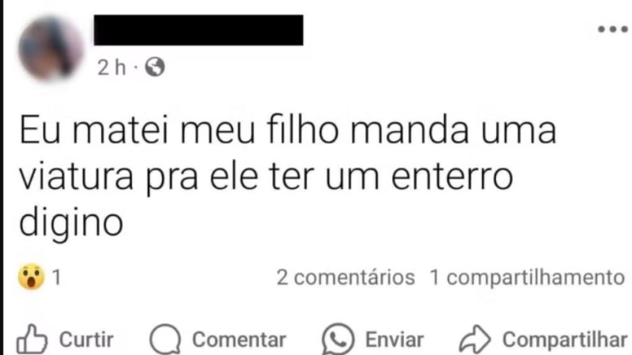 Mulher foi presa depois de postar que matou o próprio filho. Criança de 4 anos chegou morta ao hospital em Saquarema 