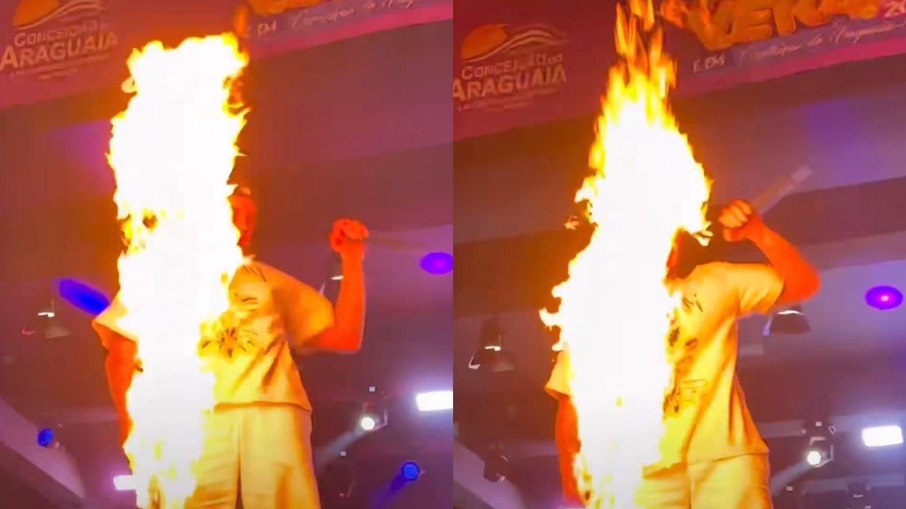 Zé Felipe quase é atingido por fogo durante show no Pará