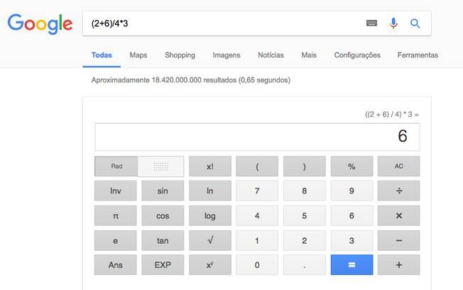 Calculadora do Google também exibe funcionalidades presentes em calculadoras científicas