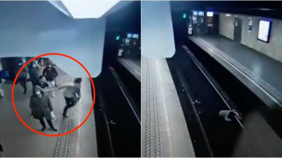 Câmeras flagraram mulher sendo empurrada nos trilhos da estação