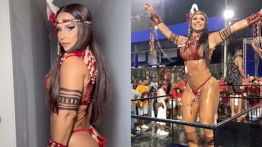 Viviane Araújo participou de ensaio de Carnaval debaixo da chuva