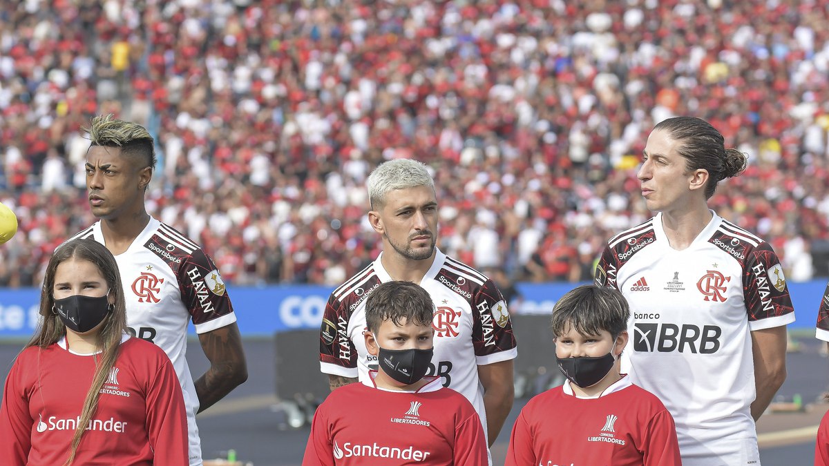 Bruno Henrique, Arrascaeta e Filipe Luís na final de 2021 Bruno Henrique, Arrascaeta e Filipe Luís na final de 2021