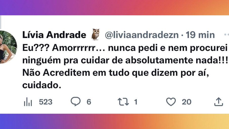 Print da resposta de Lívia no Twitter