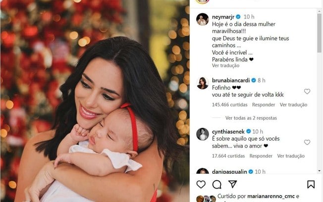Neymar homenageou a ex-namorada nas redes sociais e recebeu resposta bem-humorada