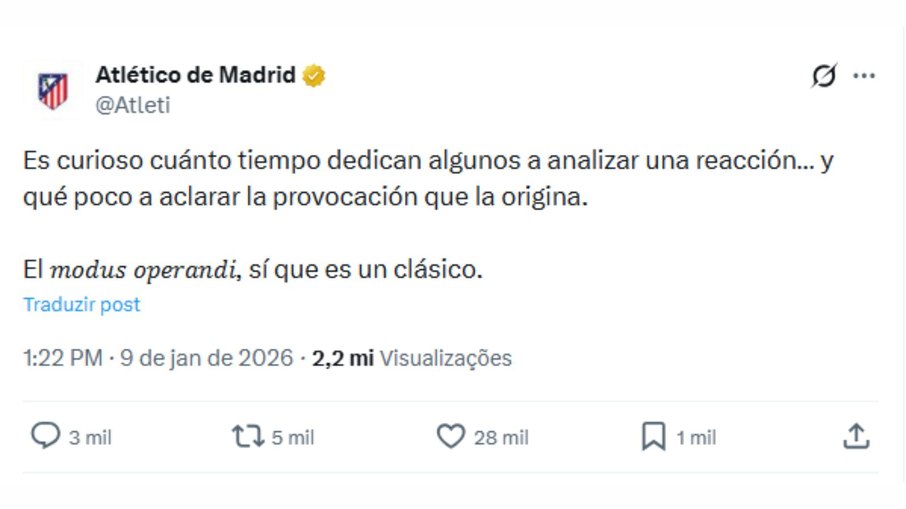 Atlético de Madrid repercutindo a confusão do último clássico espanhol