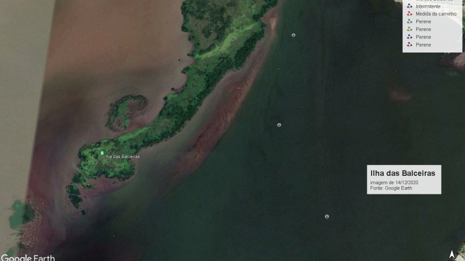 Banco de areia no Guaíba em imagem de satélite de 2020 Banco de areia no Guaíba em imagem de satélite de 2020