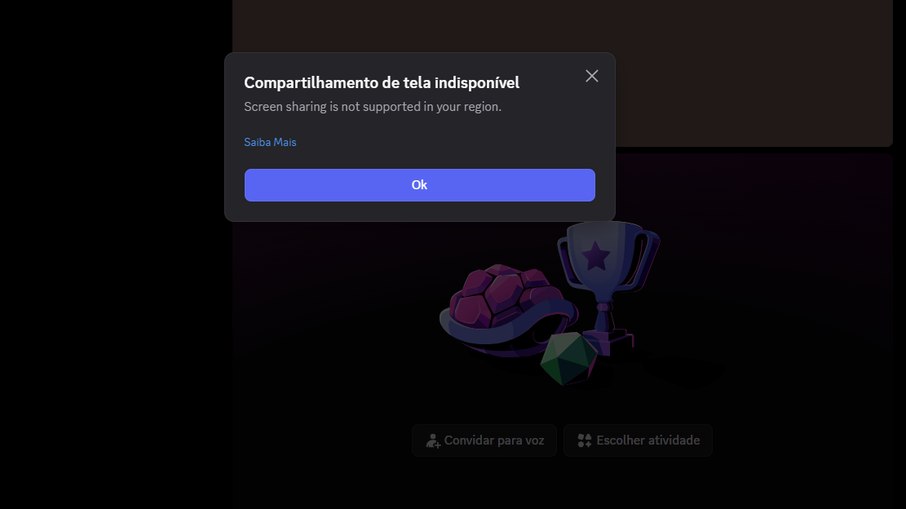 Ao tentar compartilhar a tela, usuários recebem 