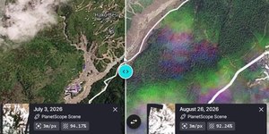 Imagens mostram antes e depois da avalanche de lama no Nepal