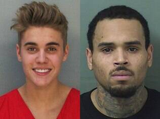 monstagem com a mug shot de justin bieber e chris brown