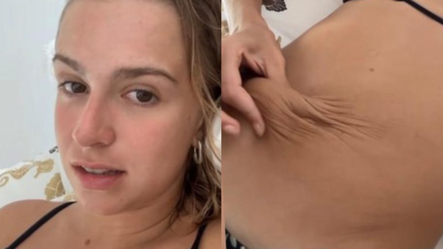 Isabella Scherer mostra flacidez na barriga após gravidez de gêmeos