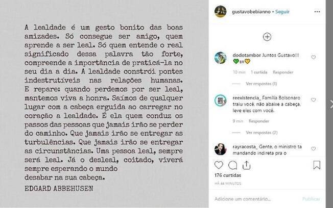 Depois de ser comunicado sobre sua demissão, Gustavo Bebianno postou um desabafo nas redes sociais 