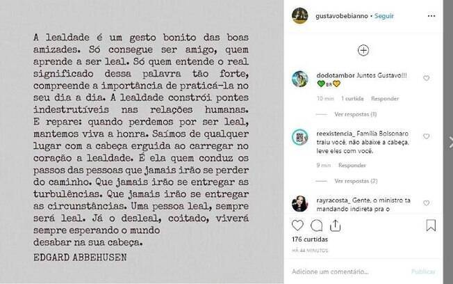 Depois de ser comunicado sobre sua demissão, Gustavo Bebianno postou um desabafo nas redes sociais