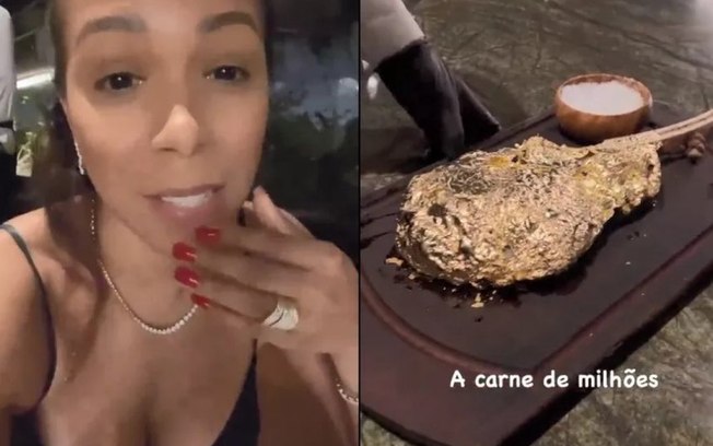 Esposa de Thiago Silva se assusta com preço da carne em restaurante