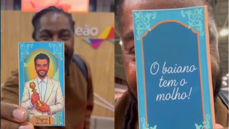 Lázaro Ramos dá santinho a Wagner Moura e lança sorte ao baiano