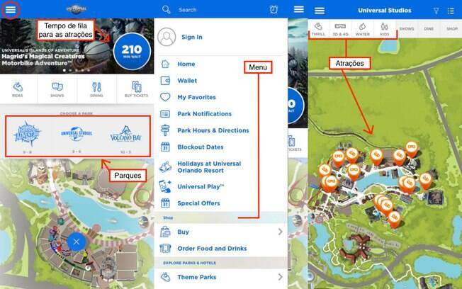 Pelo aplicativo do Universal Orlando Resort você consegue acessar informações sobre todas as atrações do complexo