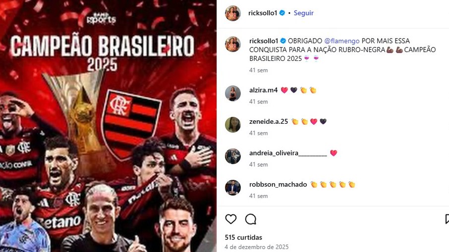 Rick manifestava sua paixão pelo Flamengo nas redes sociais Rick manifestava sua paixão pelo Flamengo nas redes sociais