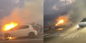 Carro pega fogo na Ponte Rio-Niterói e fecha via nesta manhã (1º)