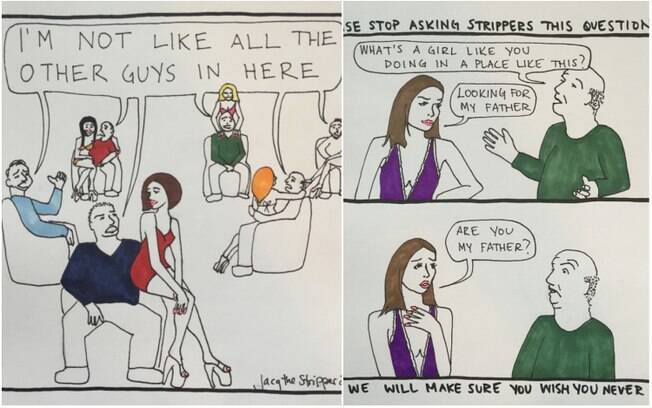 Em suas ilustrações, a stripper e artista critica hábitos de clientes, com os que dizem 