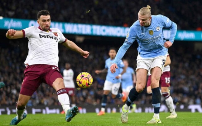 Haaland completa para o gol e faz o terceiro gol do City sobre o West Ham