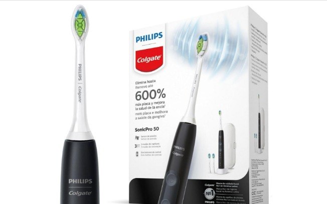 Escova de dentes elétrica conta com três modos de limpeza Escova de dentes elétrica conta com três modos de limpeza