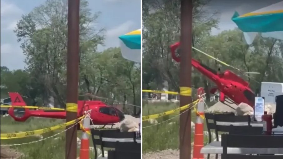 Vídeo mostra momento que helicóptero cai em restaurante