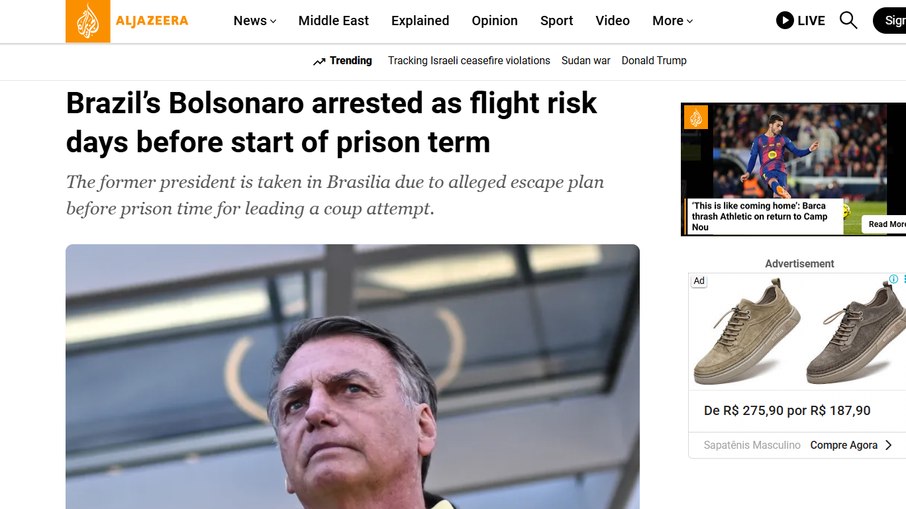 A Al Jazeera destacou o apoio de Donald Trump a Bolsonaro.