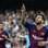 Messi corre e comemora o primeiro gol do Barcelona contra o PSV. Foto: Reprodução/Twitter/ChampionsLeague