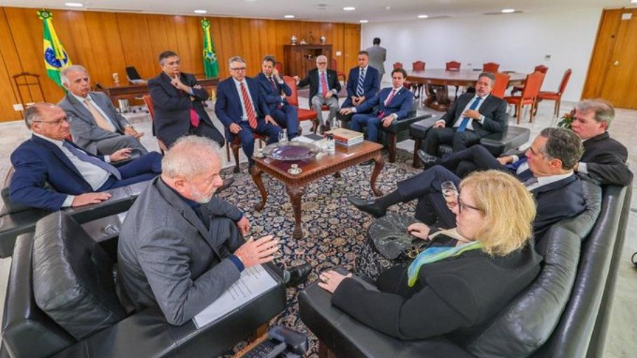 Lula se reúne com  presidentes dos Poderes da República no Palácio do Planalto, Rosa Weber, presidente do STF, Vital do Rêgo, presidente em exercício do Senado, e Arthur Lira, presidente da Câmara dos Deputados (09/01/2023)