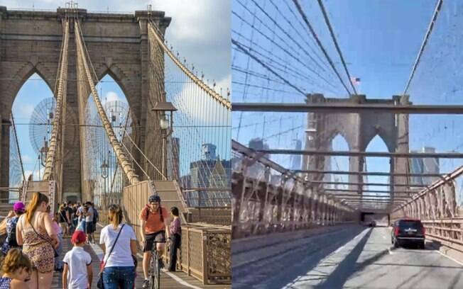 Brooklyn Bridge antes da pandemia e agora, em tempos de isolamento social
