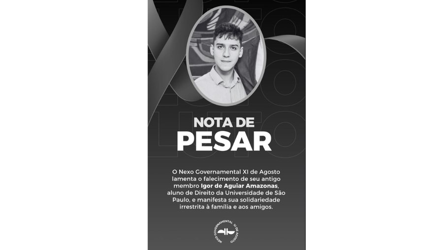 Nota de pesar do Grupo de Extensão Nexo Governamental XI de Agosto, do qual Igor fazia parte